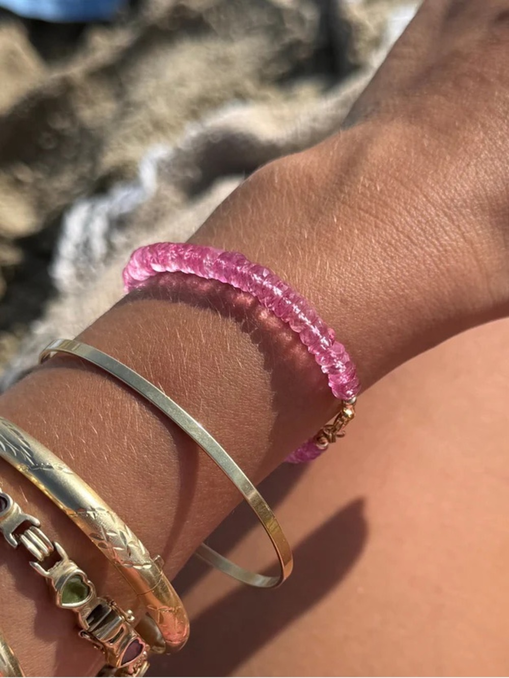 14k Hot Pink Topaz Heishi Bracelet